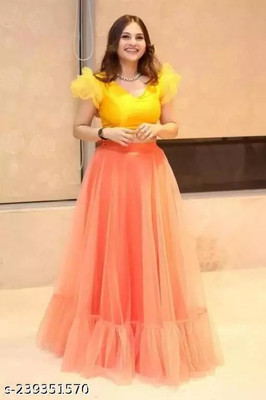 Omstar Fashoin Self Design Semi Stitched Lehenga Choli(Yellow)