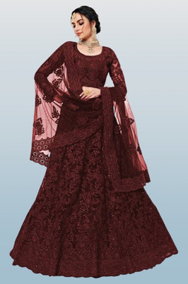 FULPARI Embroidered Semi Stitched Lehenga Choli(Maroon)