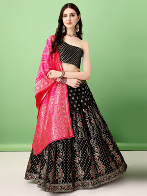SWAMI STUDIO Self Design Semi Stitched Lehenga Choli(Black)