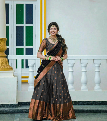 HOUSE OF COMMON Printed Semi Stitched Lehenga Choli(Grey, Black)