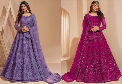 Udbhav Export Embroidered, Embellished Semi Stitched Lehenga Choli(Purple, Pink)