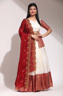 Fabcartz Self Design Semi Stitched Lehenga Choli(White)