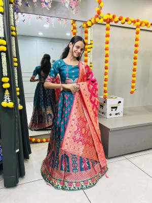 MR Y Self Design Semi Stitched Lehenga Choli(Light Blue, Pink)