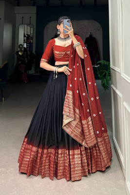 Ghumar Printed Semi Stitched Lehenga Choli(Black)