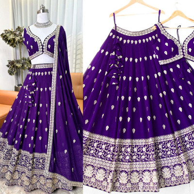 A To Z Cart Embroidered Semi Stitched Lehenga Choli(Purple)