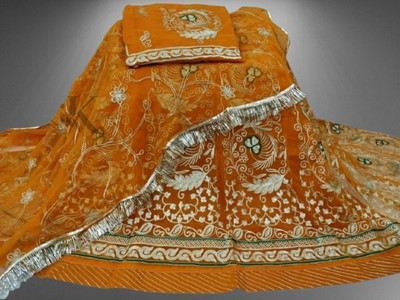 WOMENGIRLFASHION Embroidered Semi Stitched Rajasthani Poshak(Yellow)