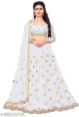 BIPIN ENTERPRISE Printed Semi Stitched Lehenga Choli(White)