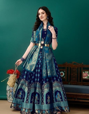 Harshiv Textile Embellished, Floral Print, Self Design Semi Stitched Lehenga Choli(Light Blue)