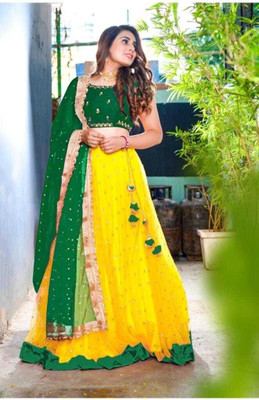 Mor For Fab Fashion Embroidered Semi Stitched Lehenga Choli(Yellow)