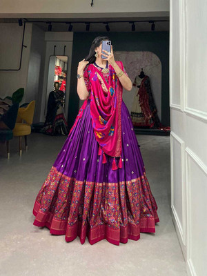 JENIJENI BIZ Self Design Semi Stitched Lehenga Choli(Purple)