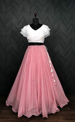 HOUSE OF COMMON Printed Stitched Lehenga & Crop Top(Pink)