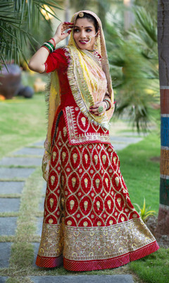 New Pooja Embroidered Semi Stitched Rajputi Poshak(Red)