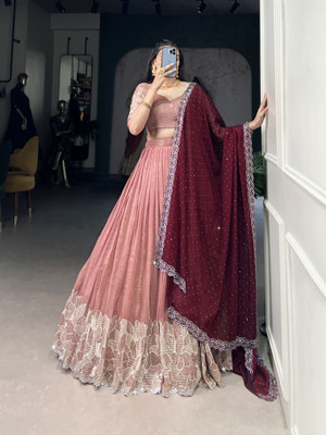 kridhashopping Embroidered Semi Stitched Lehenga Choli(Beige)