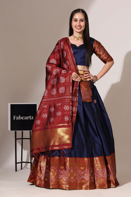 Fabcartz Self Design Semi Stitched Lehenga Choli(Dark Blue)