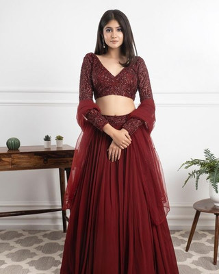 PRATYAM FASHION Embroidered Semi Stitched Lehenga Choli(Maroon)