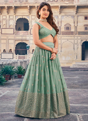 QUEDDY'S Embroidered Semi Stitched Lehenga Choli(Light Green)