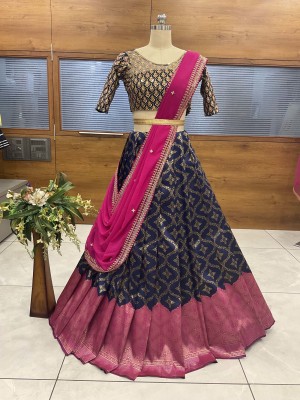 Payu Self Design Semi Stitched Lehenga Choli(Dark Blue, Pink)