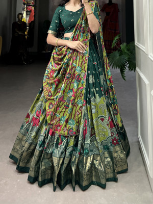Zinsy Creation Printed Semi Stitched Lehenga Choli(Green)