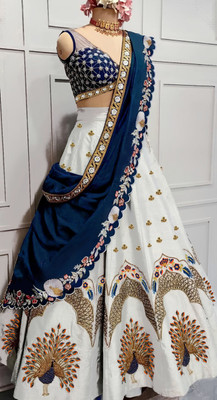 MADHUR HAND WORK ART Embroidered, Embellished Semi Stitched Lehenga Choli(White)