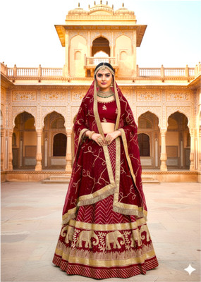 bherva tex Embroidered Semi Stitched Rajasthani Poshak(Maroon)