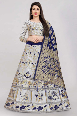 Fabcartz Self Design Semi Stitched Lehenga Choli(Blue)
