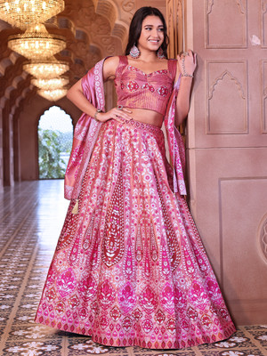 PURVAJA Self Design Semi Stitched Lehenga Choli(Pink)