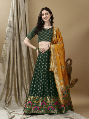 SWAMI STUDIO Self Design Semi Stitched Lehenga Choli(Green, Yellow)