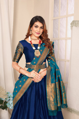 Samrthyafashion Printed Semi Stitched Lehenga Choli(Blue)