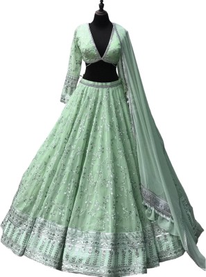 ICW COLLECTION Embroidered, Embellished, Self Design Semi Stitched Lehenga Choli(Light Green)