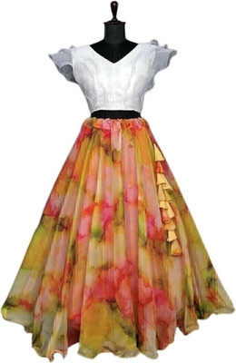 NIHANT ENTERPRISE Printed Stitched Lehenga & Crop Top(Orange)