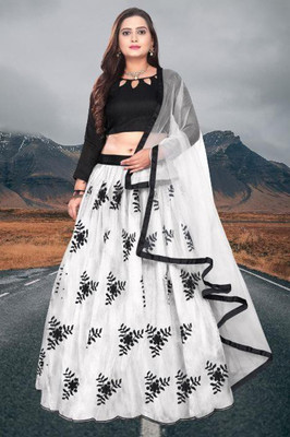BIPIN ENTERPRISE Embroidered Semi Stitched Lehenga Choli(White)