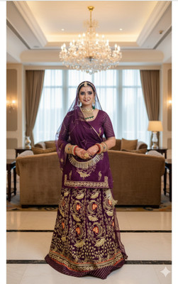 WOMENGIRLFASHION Embroidered Semi Stitched Rajputi Poshak(Purple)