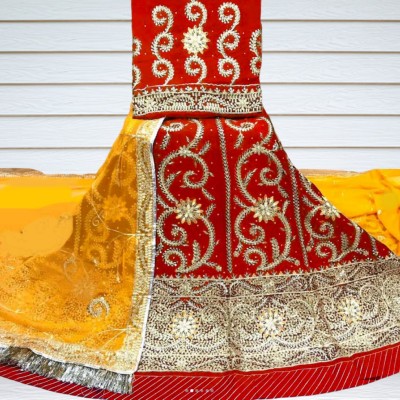 balaji textiles Embroidered, Embellished Semi Stitched Rajasthani Poshak(Red, Yellow)