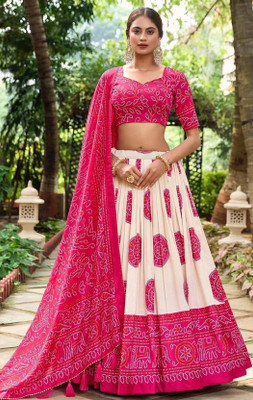 PREJAL FASHION Floral Print Semi Stitched Lehenga Choli(Pink)