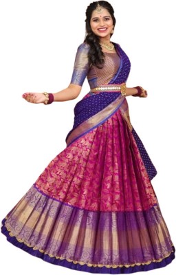 Utsav Fab Solid, Self Design Semi Stitched Lehenga Choli(Pink, Blue)