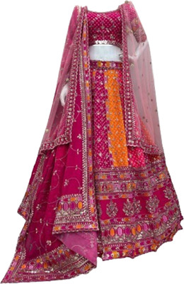 JINIMART Embroidered Semi Stitched Lehenga Choli(Multicolor)