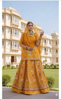 SHRIHARI BUSINESS Embroidered Semi Stitched Rajputi Poshak(Yellow)