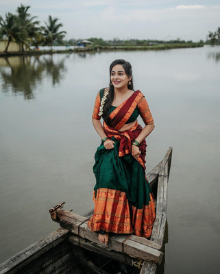 R K INFINITIVE Solid Semi Stitched Lehenga Choli(Green, Red)