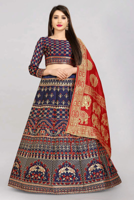 Fabcartz Self Design Semi Stitched Lehenga Choli(Multicolor)