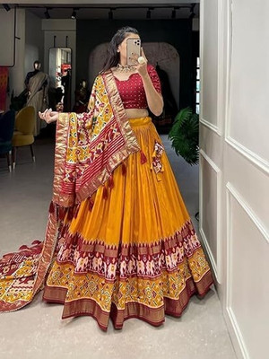 HEM SELLES Floral Print Semi Stitched Lehenga Choli(Yellow)