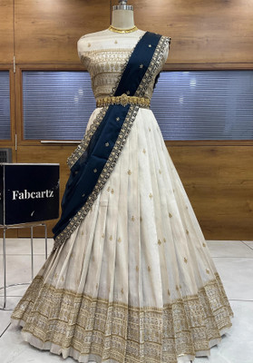 Sonu Creation Embroidered Semi Stitched Lehenga Choli(Blue, White)