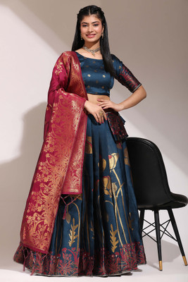 Sonu Creation Self Design Semi Stitched Lehenga Choli(Blue)