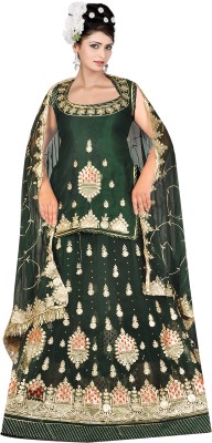 V And V Shop Embroidered Semi Stitched Rajasthani Poshak(Dark Green)