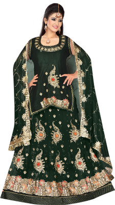 V And V Shop Embroidered Semi Stitched Rajasthani Poshak(Dark Green)