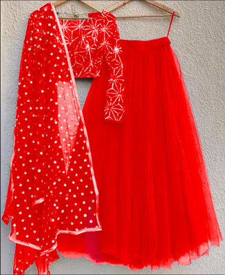 lazyandcrazy shop Self Design Semi Stitched Lehenga Choli(Red)