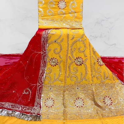 Anjani Textile Embroidered, Embellished Semi Stitched Rajasthani Poshak(Yellow)