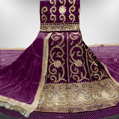 MADHUR HAND WORK ART Embroidered, Embellished Semi Stitched Rajasthani Poshak(Purple)