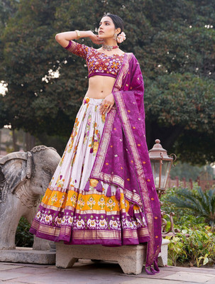 ShringarHouse Embroidered, Floral Print, Digital Print Semi Stitched Lehenga Choli(Purple)