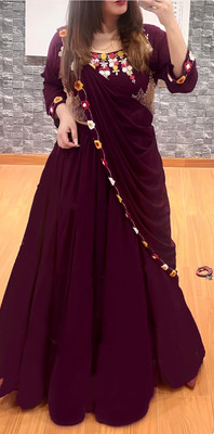 balaji textiles Embellished Semi Stitched Lehenga & Crop Top(Purple)