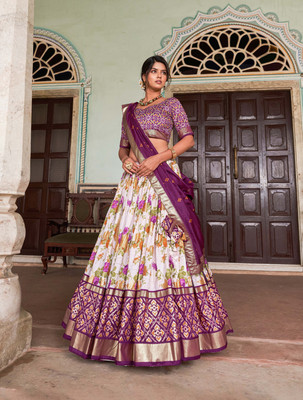 ShringarHouse Embroidered, Floral Print, Geometric Print, Digital Print Semi Stitched Lehenga Choli(Purple)